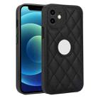 For iPhone 12 Rhombic Leather Back Cover Phone Case(Black) - 1