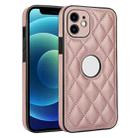 For iPhone 12 Rhombic Leather Back Cover Phone Case(Rose Gold) - 1