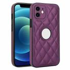 For iPhone 12 Rhombic Leather Back Cover Phone Case(Dark Purple) - 1