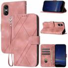 For Sony Xperia 10 VI Embossed Line Leather Phone Case with Lanyard(Pink) - 1