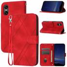 For Sony Xperia 10 VI Embossed Line Leather Phone Case with Lanyard(Red) - 1