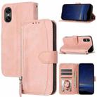 For Sony Xperia 10 VI Oil Skin Zipper Wallet Leather Phone Case(Pink) - 1