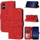 For Sony Xperia 10 VI Embossed Stripes Skin Feel Leather Phone Case(Red) - 1