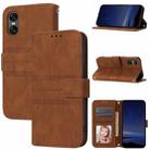 For Sony Xperia 10 VI Embossed Stripes Skin Feel Leather Phone Case(Brown) - 1