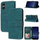 For Sony Xperia 10 VI Embossed Stripes Skin Feel Leather Phone Case(Dark Green) - 1