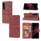 For Sony Xperia 1 VI Embossed Stripes Skin Feel Leather Phone Case(Red) - 1