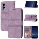 For Fujitsu Arrows F-51E We2 Embossed Stripes Skin Feel Leather Phone Case(Light Purple) - 1