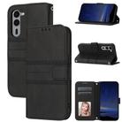For Fujitsu Arrows Alpha F-51F Embossed Stripes Skin Feel Leather Phone Case(Black) - 1