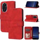 For Honor 200 Pro Embossed Stripes Skin Feel Leather Phone Case(Red) - 1