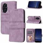 For Honor 200 Pro Embossed Stripes Skin Feel Leather Phone Case(Light Purple) - 1