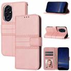 For Honor 200 Embossed Stripes Skin Feel Leather Phone Case(Pink) - 1