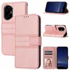 For Honor 300 Embossed Stripes Skin Feel Leather Phone Case(Pink) - 1