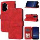 For Honor 300 Embossed Stripes Skin Feel Leather Phone Case(Red) - 1