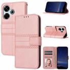 For Redmi 13 4G Embossed Stripes Skin Feel Leather Phone Case(Pink) - 1