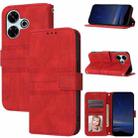 For Redmi 13 4G Embossed Stripes Skin Feel Leather Phone Case(Red) - 1