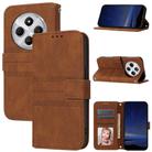 For Redmi 14C 4G Embossed Stripes Skin Feel Leather Phone Case(Brown) - 1