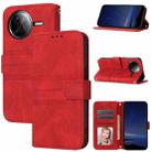 For Redmi K80 5G / K80 Pro 5G Embossed Stripes Skin Feel Leather Phone Case(Red) - 1