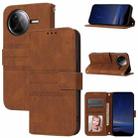 For Redmi K80 5G / K80 Pro 5G Embossed Stripes Skin Feel Leather Phone Case(Brown) - 1