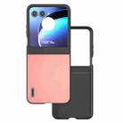 For Motorola Razr 50 ABEEL Genuine Leather Wave Black Edge Phone Case(Pink) - 1