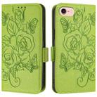 For iPhone SE 2022 / SE 2020 / 8 / 7 Embossed Rose RFID Anti-theft Leather Phone Case(Green) - 2