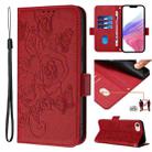 For iPhone SE 2022 / SE 2020 / 8 / 7 Embossed Rose RFID Anti-theft Leather Phone Case(Red) - 1