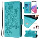 For iPhone SE 2022 / SE 2020 / 8 / 7 Embossed Rose RFID Anti-theft Leather Phone Case(Light Blue) - 1