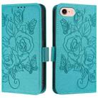 For iPhone SE 2022 / SE 2020 / 8 / 7 Embossed Rose RFID Anti-theft Leather Phone Case(Light Blue) - 2