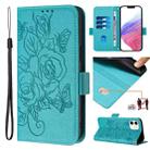 For iPhone 11 Embossed Rose RFID Anti-theft Leather Phone Case(Light Blue) - 1