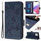 For iPhone 11 Embossed Rose RFID Anti-theft Leather Phone Case(Dark Blue) - 1