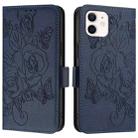 For iPhone 11 Embossed Rose RFID Anti-theft Leather Phone Case(Dark Blue) - 2