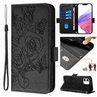 For iPhone 11 Embossed Rose RFID Anti-theft Leather Phone Case(Black) - 1