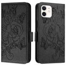 For iPhone 11 Embossed Rose RFID Anti-theft Leather Phone Case(Black) - 2