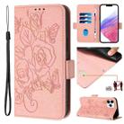 For iPhone 11 Pro Embossed Rose RFID Anti-theft Leather Phone Case(Pink) - 1