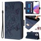 For iPhone 11 Pro Embossed Rose RFID Anti-theft Leather Phone Case(Dark Blue) - 1