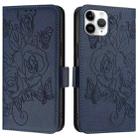 For iPhone 11 Pro Embossed Rose RFID Anti-theft Leather Phone Case(Dark Blue) - 2