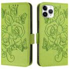 For iPhone 11 Pro Max Embossed Rose RFID Anti-theft Leather Phone Case(Green) - 2