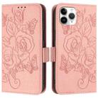 For iPhone 11 Pro Max Embossed Rose RFID Anti-theft Leather Phone Case(Pink) - 2