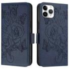 For iPhone 11 Pro Max Embossed Rose RFID Anti-theft Leather Phone Case(Dark Blue) - 2