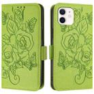 For iPhone 12 mini Embossed Rose RFID Anti-theft Leather Phone Case(Green) - 2