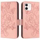 For iPhone 12 mini Embossed Rose RFID Anti-theft Leather Phone Case(Pink) - 2