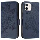 For iPhone 12 mini Embossed Rose RFID Anti-theft Leather Phone Case(Dark Blue) - 2