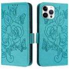 For iPhone 12  / 12 Pro Embossed Rose RFID Anti-theft Leather Phone Case(Light Blue) - 2