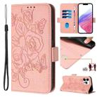 For iPhone 12  / 12 Pro Embossed Rose RFID Anti-theft Leather Phone Case(Pink) - 1