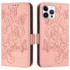 For iPhone 12  / 12 Pro Embossed Rose RFID Anti-theft Leather Phone Case(Pink) - 2