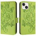 For iPhone 14 / 13 Embossed Rose RFID Anti-theft Leather Phone Case(Green) - 2