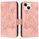 For iPhone 14 / 13 Embossed Rose RFID Anti-theft Leather Phone Case(Pink) - 2
