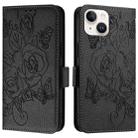 For iPhone 14 / 13 Embossed Rose RFID Anti-theft Leather Phone Case(Black) - 2