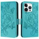 For iPhone 13 Pro Embossed Rose RFID Anti-theft Leather Phone Case(Light Blue) - 2
