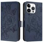 For iPhone 13 Pro Embossed Rose RFID Anti-theft Leather Phone Case(Dark Blue) - 2