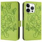 For iPhone 13 Pro Max Embossed Rose RFID Anti-theft Leather Phone Case(Green) - 2